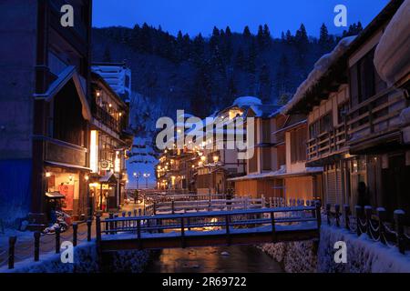 Ginzan Onsen in winter Stock Photo