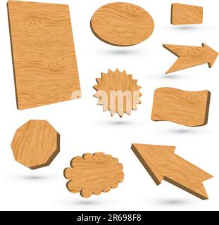 Set of 3d wood vector labels Stock Vector