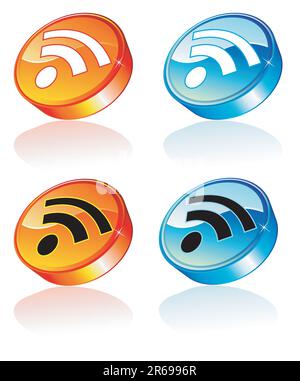 Rss feed colorful and glossy button with reflection Stock Vector