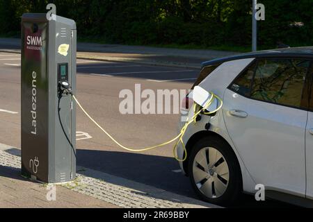 Charging station of a Magdeburg electricity provider for electric cars in the city center of Magdeburg Stock Photo