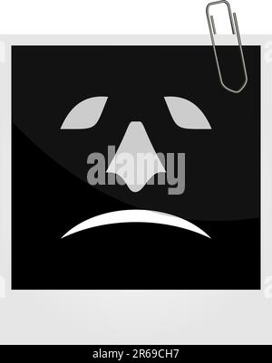 Realistic illustration photoframe with malicious smile isolated on white background - vector Stock Vector