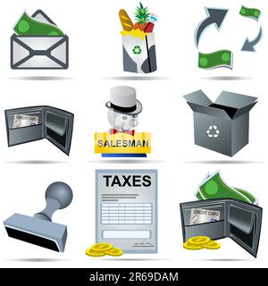 Vector illustration of nine colored accounting icons. Stock Vector