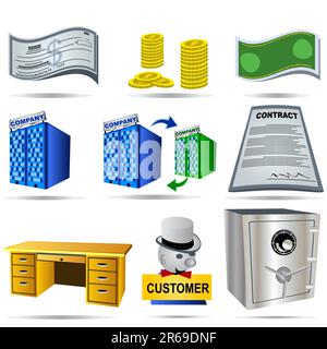 Vector illustration of nine colored accounting icons. Stock Vector