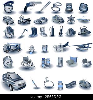 Huge collection of vector illustrated job images in blue color. Stock Vector