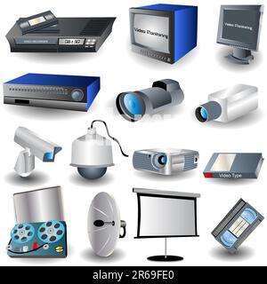 Vector illustration of different video and camera related images Stock Vector