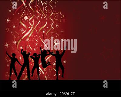 Silhouettes of people dancing on a Christmas background Stock Vector