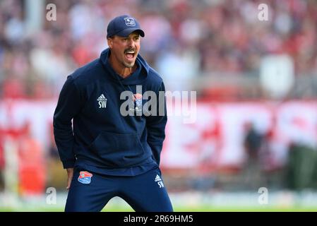 Cottbus, Germany. 07th June, 2023. Soccer: Regionalliga - Promotion round to the 3rd league, first leg, FC Energie Cottbus - SpVgg Unterhaching, Stadion der Freundschaft. Unterhaching's coach Sandro Wagner is on the sidelines. Credit: Robert Michael/dpa/Alamy Live News Stock Photo