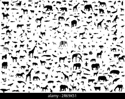 animals mix collection silhouette - vector Stock Vector