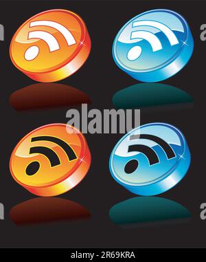 Rss feed colorful and glossy button with reflection Stock Vector