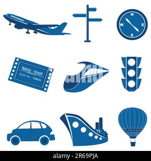 illustration of set of transportation icons on isolated background Stock Vector