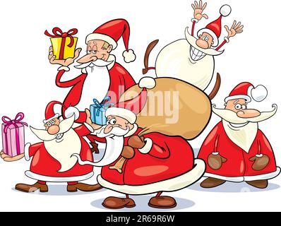 illustration of five santa clauses group Stock Vector