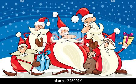 illustration of five santa clauses group Stock Vector