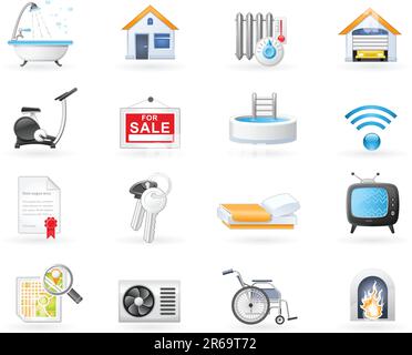 Real Estate and Accommodation amenities icon set Stock Vector