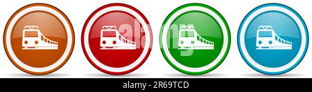 Train, railway, transportation glossy icons, set of modern design buttons for web, internet and mobile applications in four colors options isolated on Stock Photo