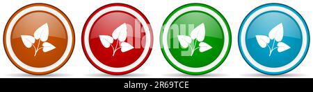 Leaf glossy icons, set of modern design buttons for web, internet and mobile applications in four colors options isolated on white background Stock Photo