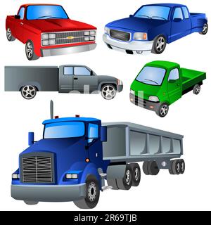 Vector illustration of different trucks isolated on white background. Stock Vector