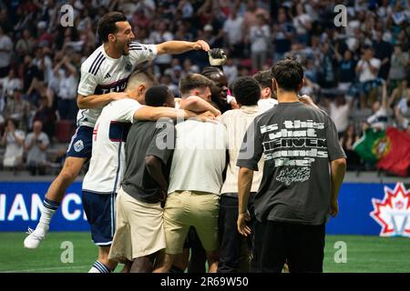 Vancouver, Canada. 07th June, 2023. Vancouver, British Columbia, Canada, June 7th 2023: Vancouver Whitecaps FC players celebrate winning the Voyageurs Cup after the Major League Soccer Canadian Championship Final match between Vancouver Whitecaps FC and CF Montreal at BC Place Stadium in Vancouver, British Columbia, Canada (EDITORIAL USAGE ONLY). (Amy Elle/SPP) Credit: SPP Sport Press Photo. /Alamy Live News Stock Photo