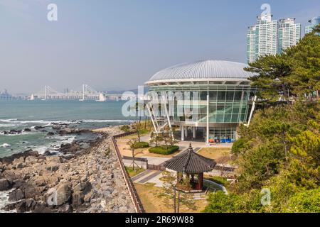 Busan, South Korea - March 29, 2016 : city skyline at Nurimaru APEC House and Busan Marina Stock Photo