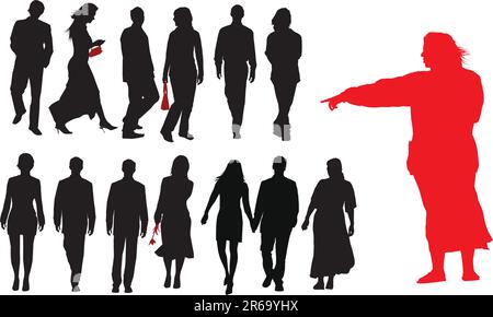 Group of young adults. Vector silhouette Stock Vector