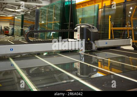 A manufacturing environment producing PVC windows in a factory Stock Photo