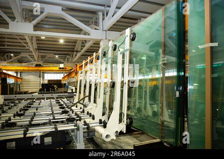 A manufacturing environment producing PVC windows in a factory Stock Photo