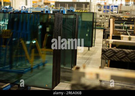 A manufacturing environment producing PVC windows in a factory Stock Photo