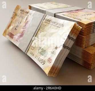 Bundle of Indian currency notes with stack of coins Stock Photo - Alamy