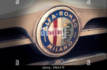 Alfa Romeo classic logo Badge closeup Stock Photo
