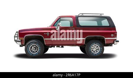 Chevrolet Blazer classic truck, side view isolated on white background Stock Photo