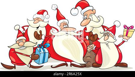 illustration of five santa clauses group Stock Vector