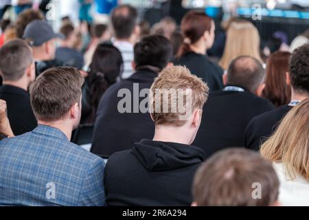 Group of people discussing business strategy in conference room Stock Photo