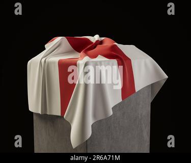 A england flag draped over a stone plinth on an isolated dark studio background - 3D render Stock Photo