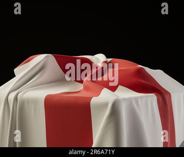 A england flag draped over a stone plinth on an isolated dark studio background - 3D render Stock Photo