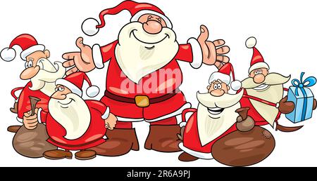 illustration of five santa clauses group Stock Vector