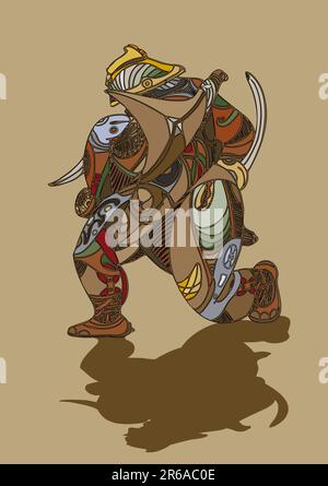 The man-soldier in a medieval knightly armour - the vector image.  This image is a vector illustration and can be scaled to any size without loss o... Stock Vector