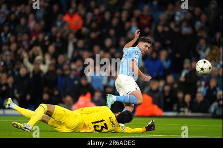 File photo dated 02-11-2022 of Manchester City's Julian Alvarez scores their side's second goal of the game. City dominated Group G to ease into the knockout stages for a 10th consecutive season with two matches to spare. Issue date: Thursday June 8, 2023. Stock Photo