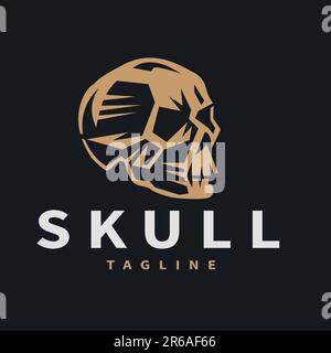 Human skull shape illustration human head simple logo vintage style in dark background. Stock Vector