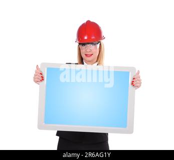 young engineer woman holding blank touch pad Stock Photo
