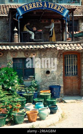 Decoration of a pottery, Vallauris, Provence, Cote d'Azur, France, Dekoration einer Toepferei, Vallauris, Provence, Cote d'Azur, Suedfrankreich Stock Photo