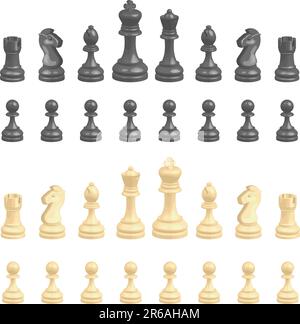 A complete set of chess pieces. No meshes used. Stock Vector