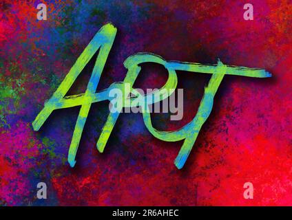 art, word on multicolored abstract background, digital painting, texture and pattern, decoration Stock Photo