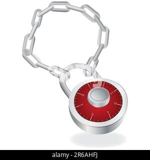 Metallic combination padlock on chain. Vector illustration. Stock Vector