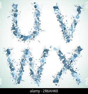 alphabet water drop UVWX, this  illustration may be useful  as designer work Stock Vector