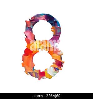 numbers made of palette knife oil paints, white background, 3d rendering, number eight Stock Photo