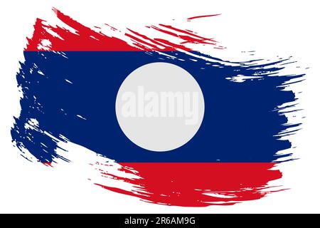 Laos brush stroke flag vector background. Hand drawn grunge style Laotian painted isolated banner. Stock Vector