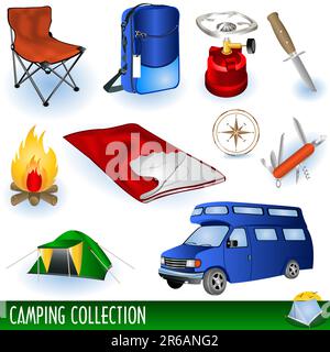 Illustration of different camp colored icons, easy to use Stock Vector