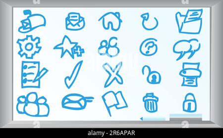 Multiple icons on a white board background. Stock Vector