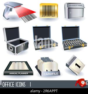 Set of variety color office icons over white background Stock Vector