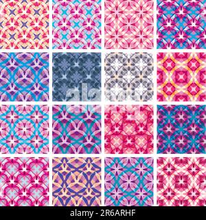 Retro tiles set, seamless patterns, various, bright color, geometric backgrounds Stock Vector