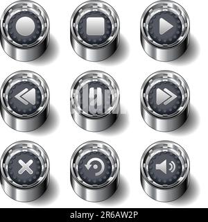 Media player icons on modern rubber vector button set Stock Vector